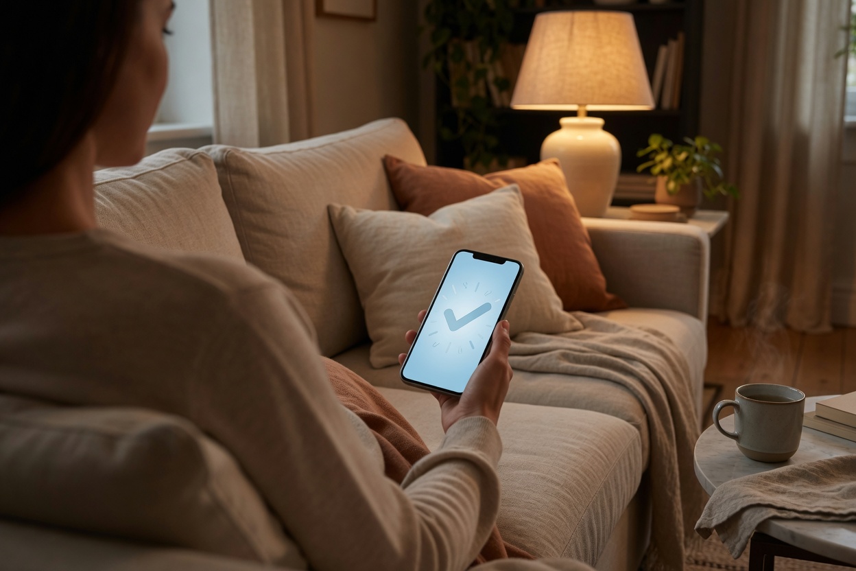 A patient booking a dental visit from their sofa in the evening